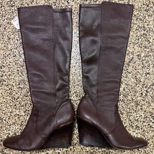 Tory Burch Dark Brown Over the Knee Wedge Boots